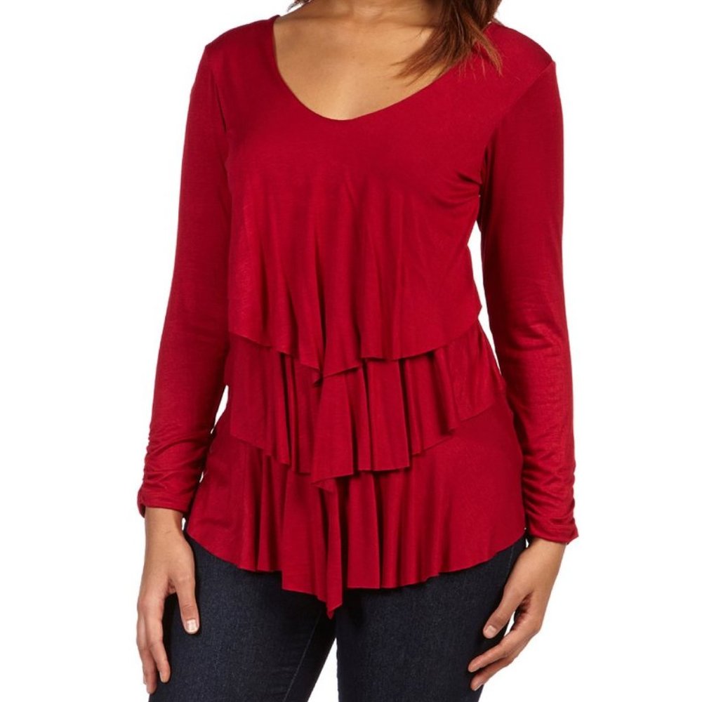 Burgundy Tiered V-Neck Top